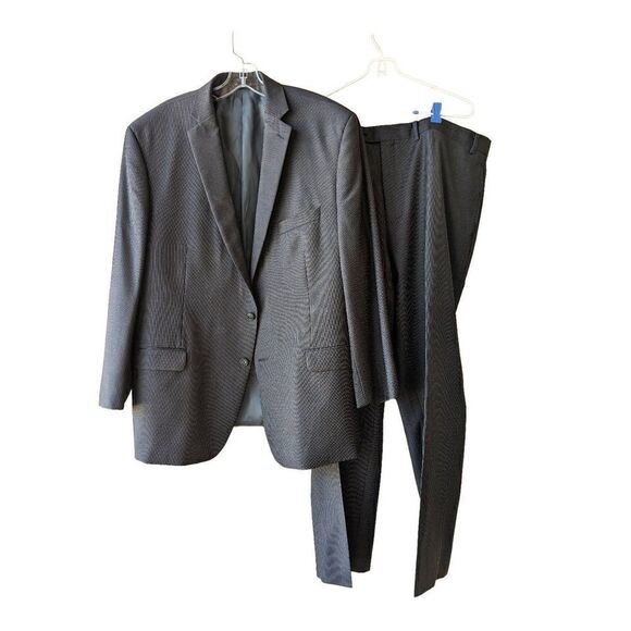 Calvin Klein Men's Gray 2 Piece Set Pinstripe Wool Jacket & Pant Suit Size 43R